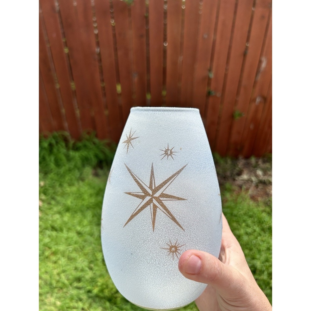 MCM Bartlett Collins Textured Glass Atomic Starburst Vase VTG Light Blue White